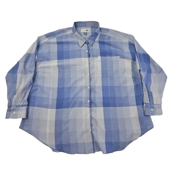 Old Navy Women's Loose Gossamer Boyfriend Shirt Blue White Plaid Size XXL - Picture 1 of 13